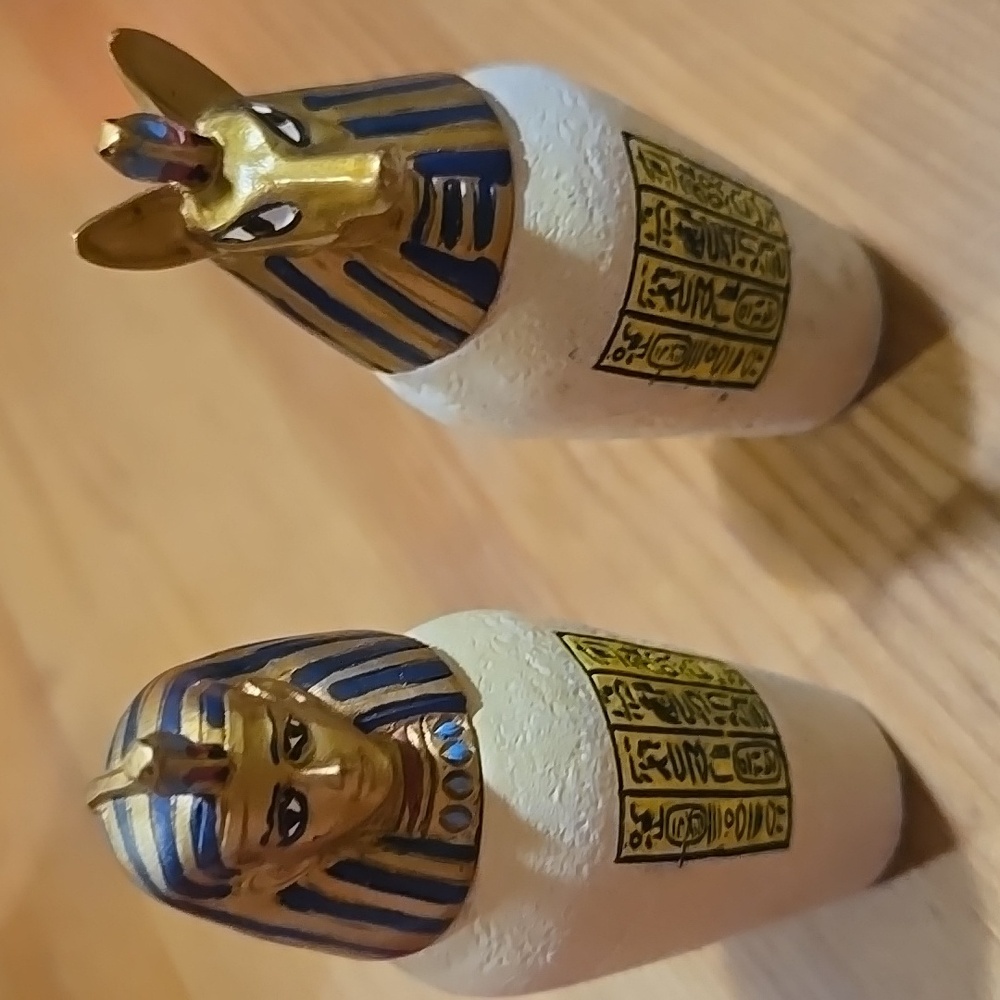 2 MINI EGYPTIAN CANOPIC JARS.